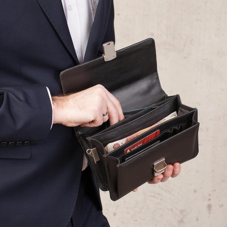 Барсетка мужская из натуральной кожи Alford Black