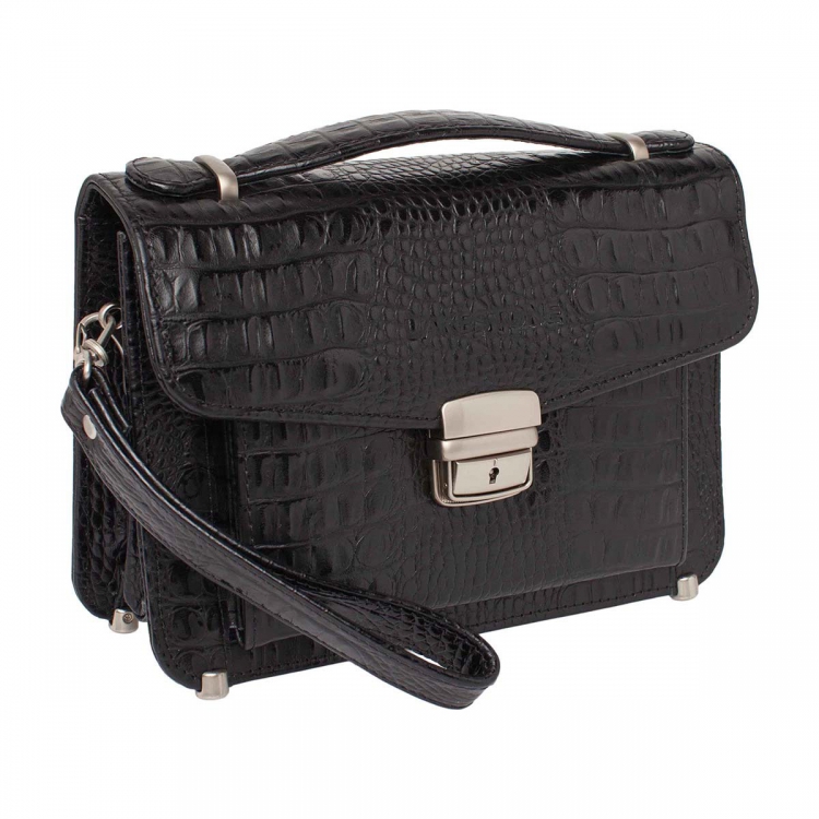 Стильная барсетка мужская из кожи под рептилию Clark Black Caiman