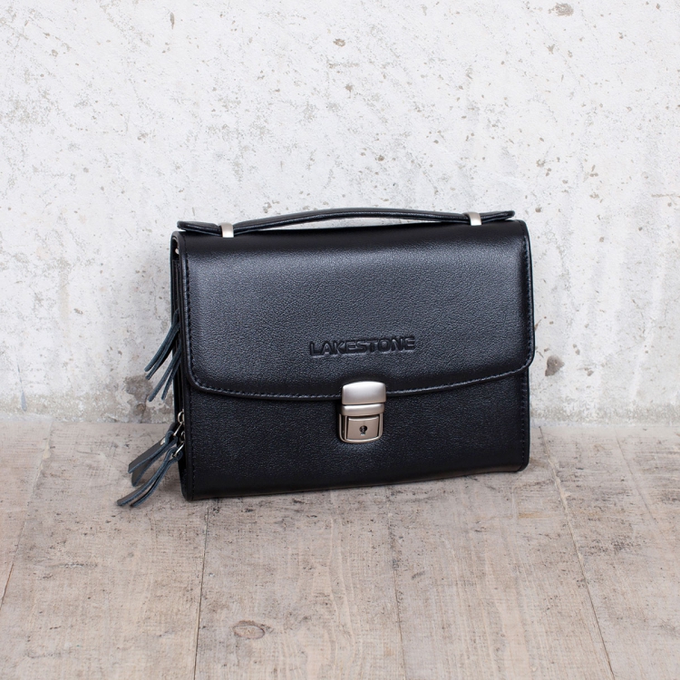 Мужская барсетка кожаная с короткой ручкой Evans Black