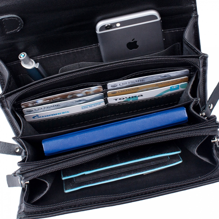 Мужская барсетка кожаная с короткой ручкой Evans Black