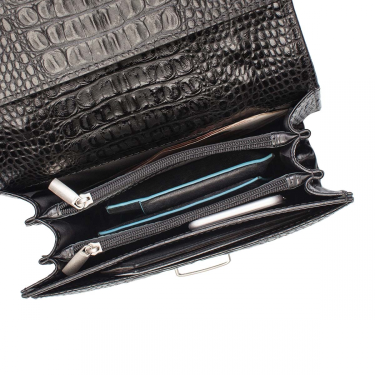 Барсетка мужская из кожи под рептилию Foxcote Black Caiman