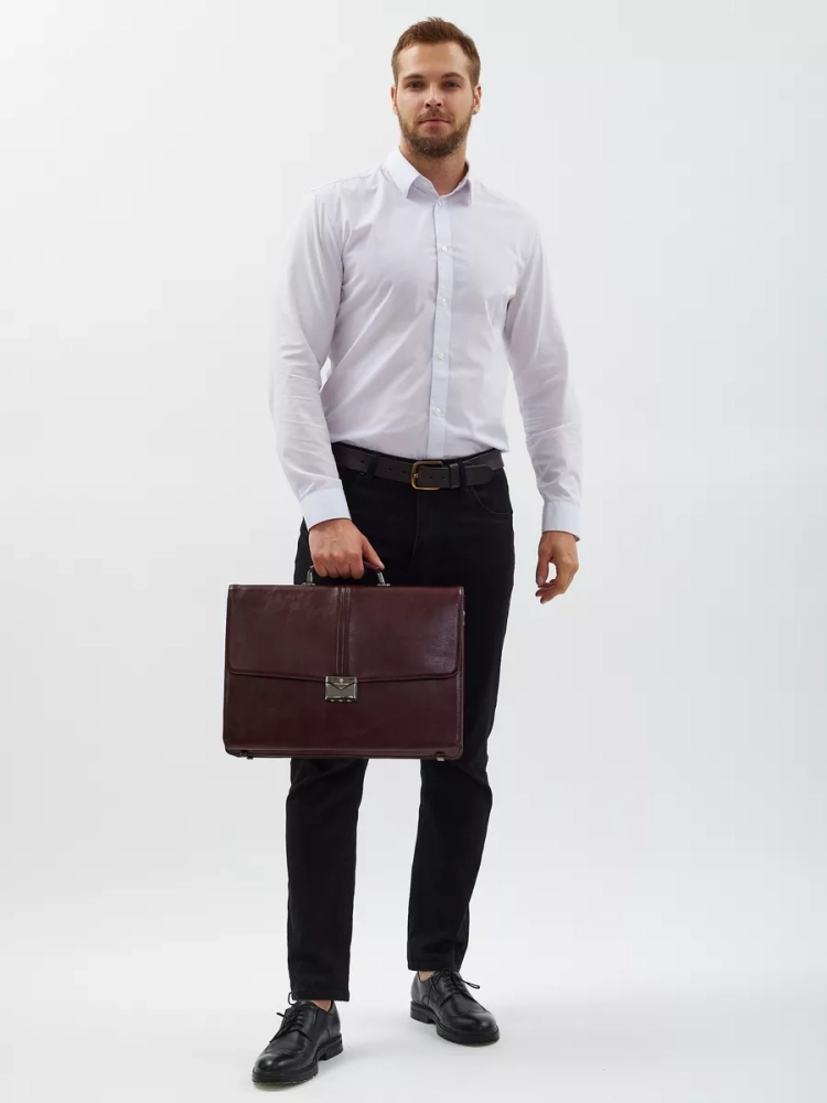 Деловой мужской кожаный портфель для документов и ноутбука с кодовым замком Paul Rayner 1-9504-1