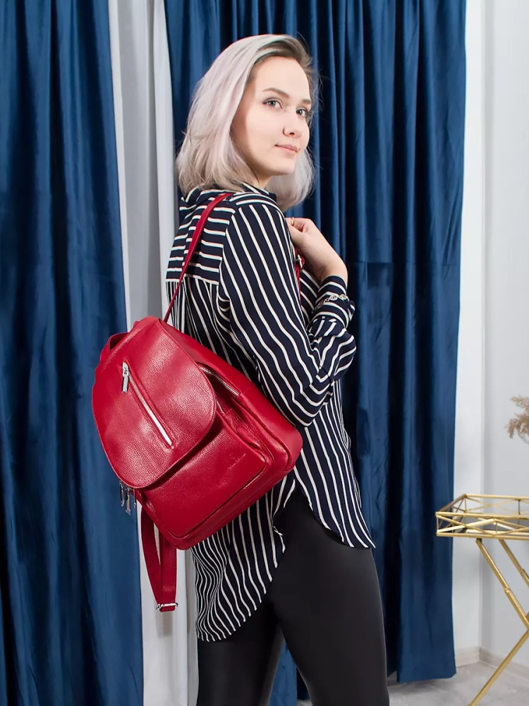 Рюкзак женский кожаный Paul Rayner красный 1031 