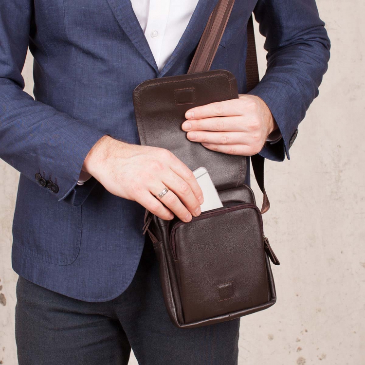 Коричневая маленькая мужская сумка через плечо Parker Brown