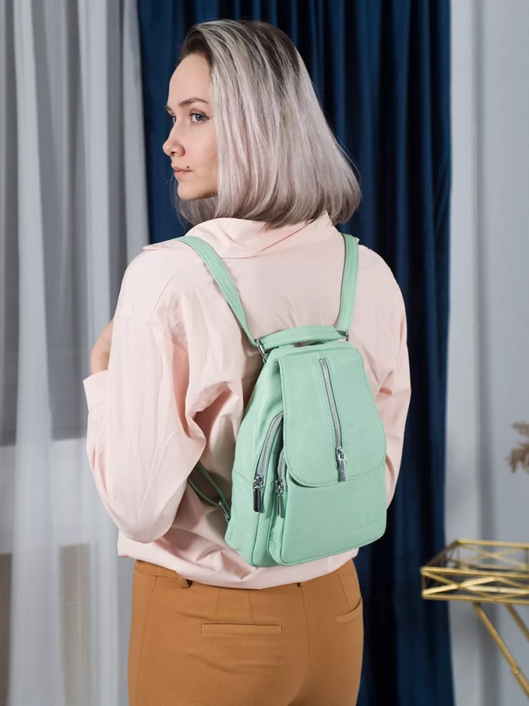 Рюкзак женский кожаный маленький Paul Rayner мята 1031-1
