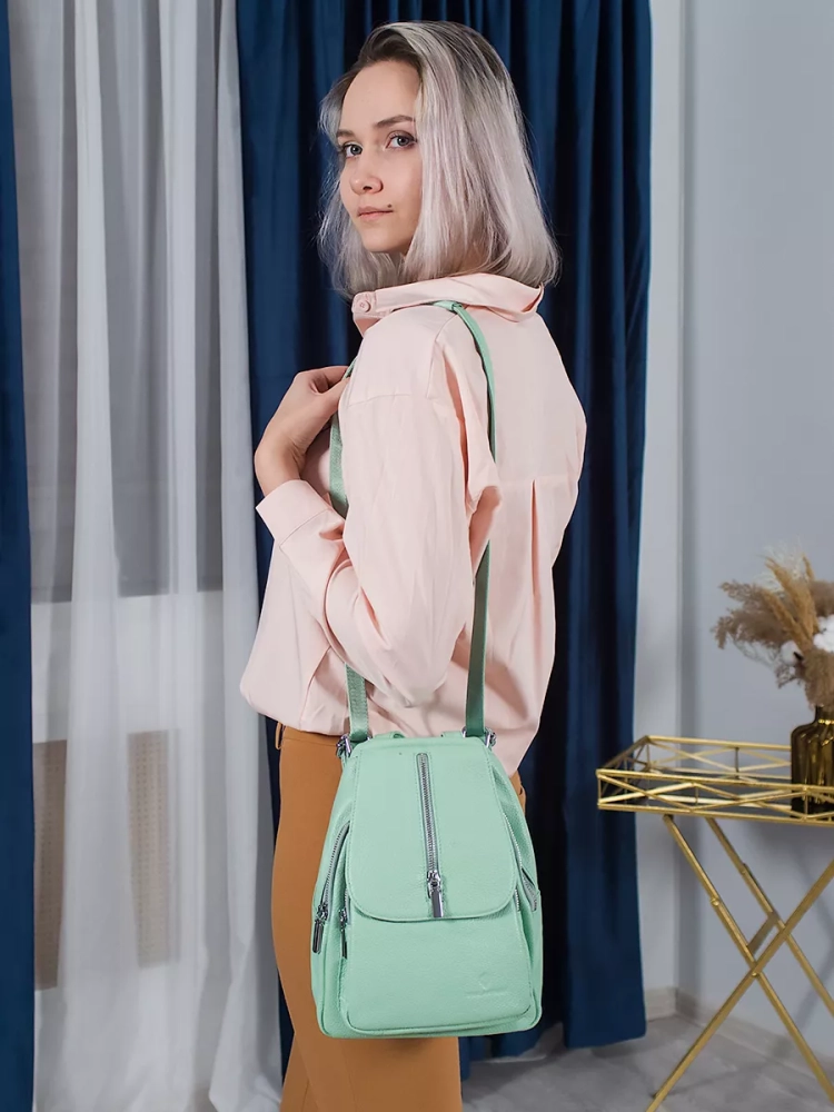 Рюкзак женский кожаный маленький Paul Rayner мята 1031-1