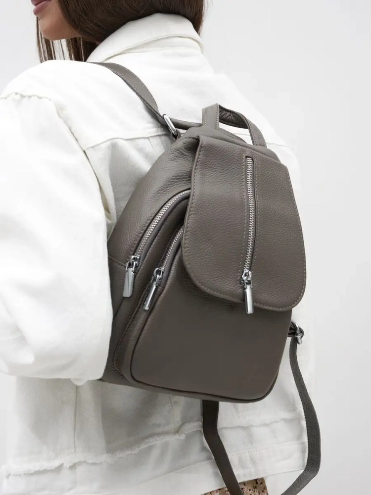 Рюкзак женский кожаный маленький Paul Rayner серый 1031-1