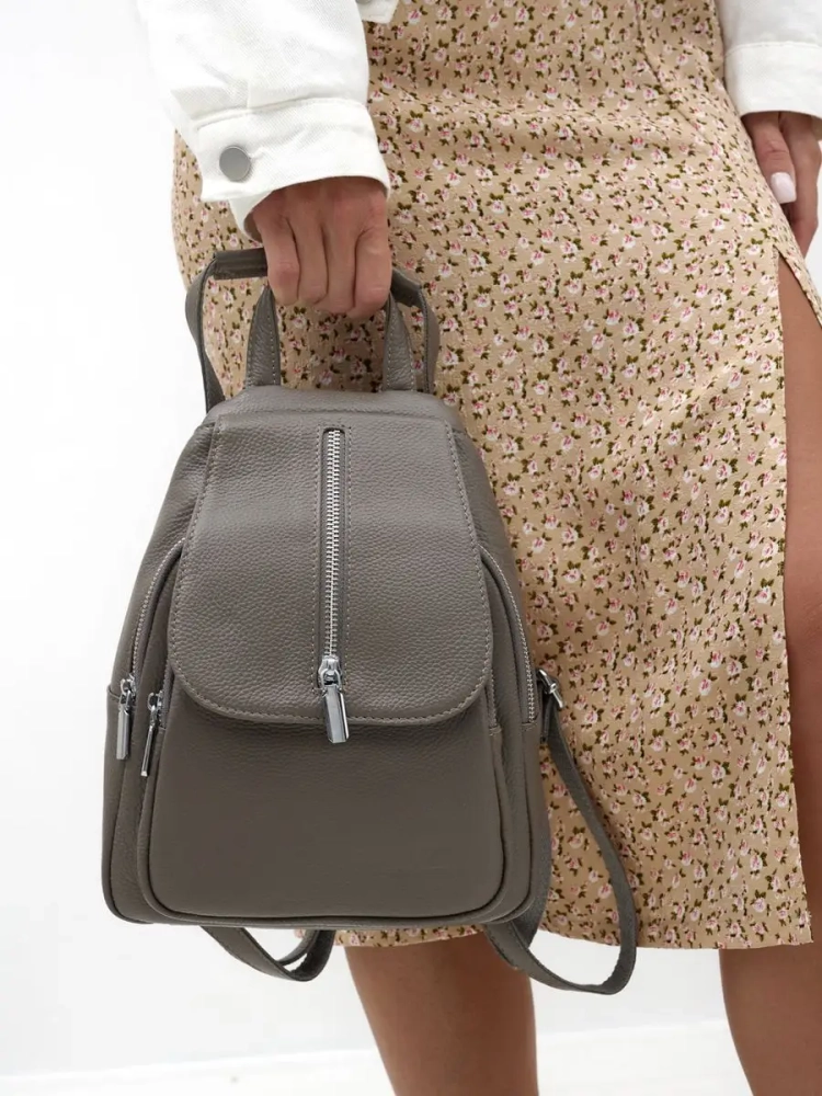 Рюкзак женский кожаный маленький Paul Rayner серый 1031-1