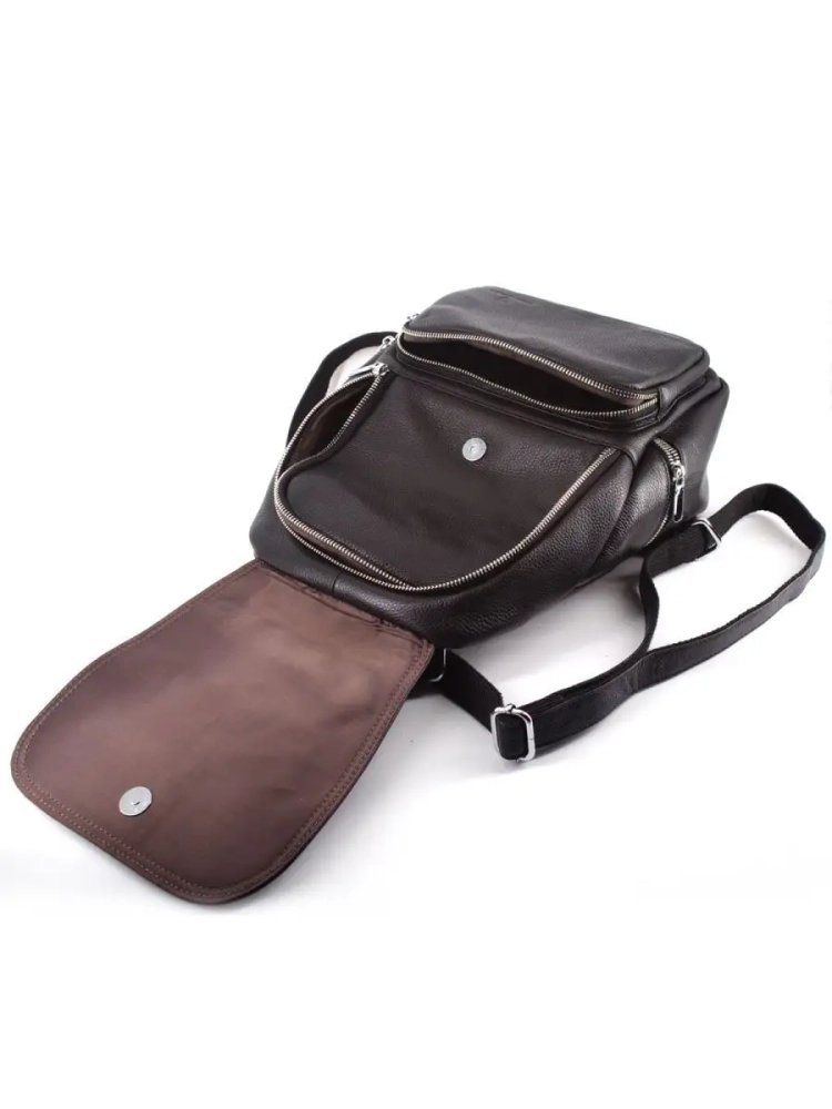 Женский кожаный городской рюкзак PR черный 1029