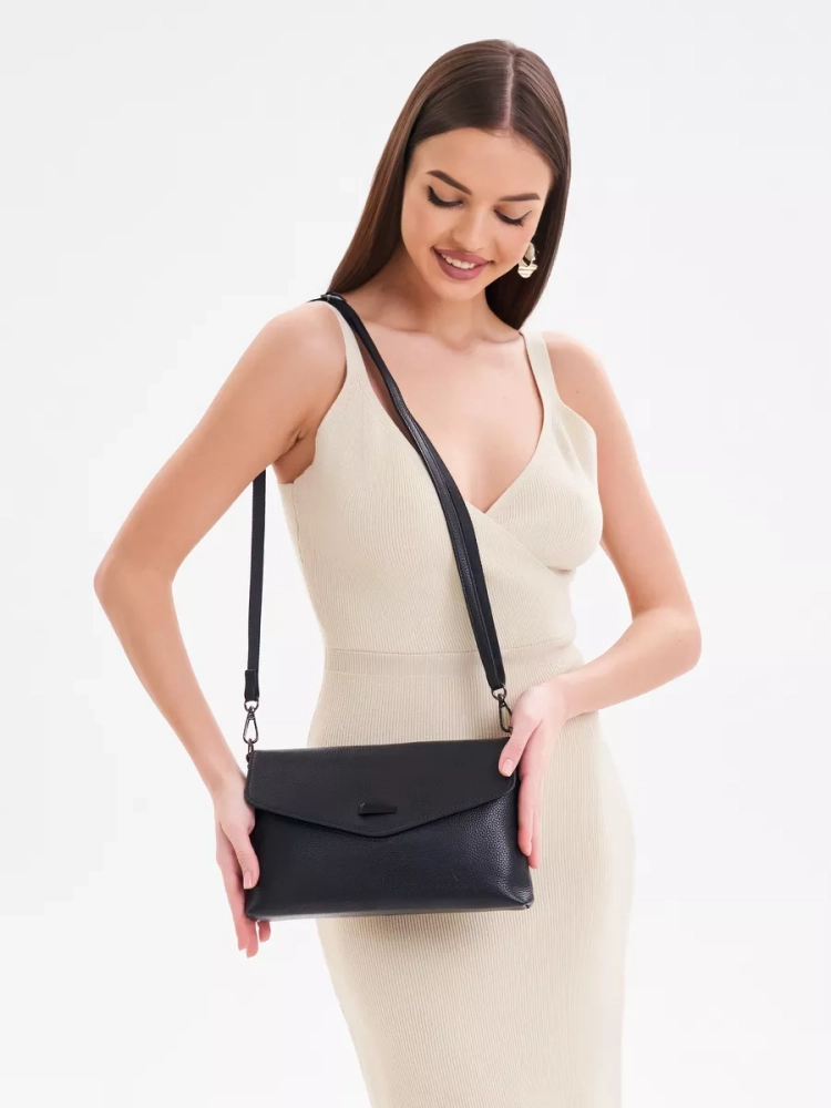 Клатч женский кожаный черный 8819